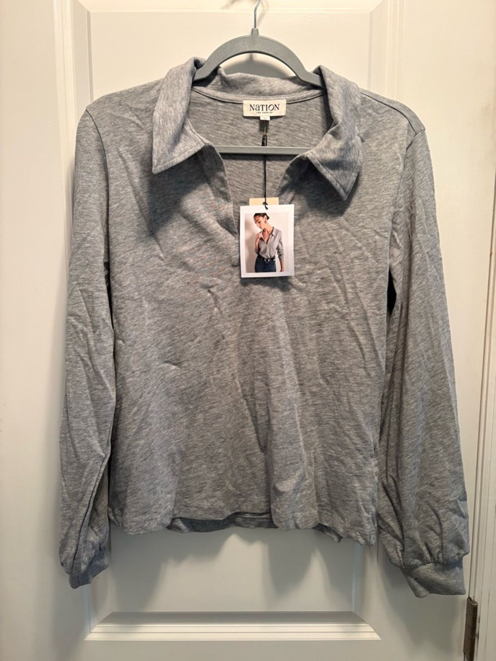Nation Los Angeles Kimberly polo shirt in heather grey NWT - Picture 5 of 7